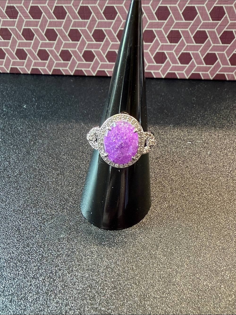 Sparkling Purple Oval Halo Ring for Women